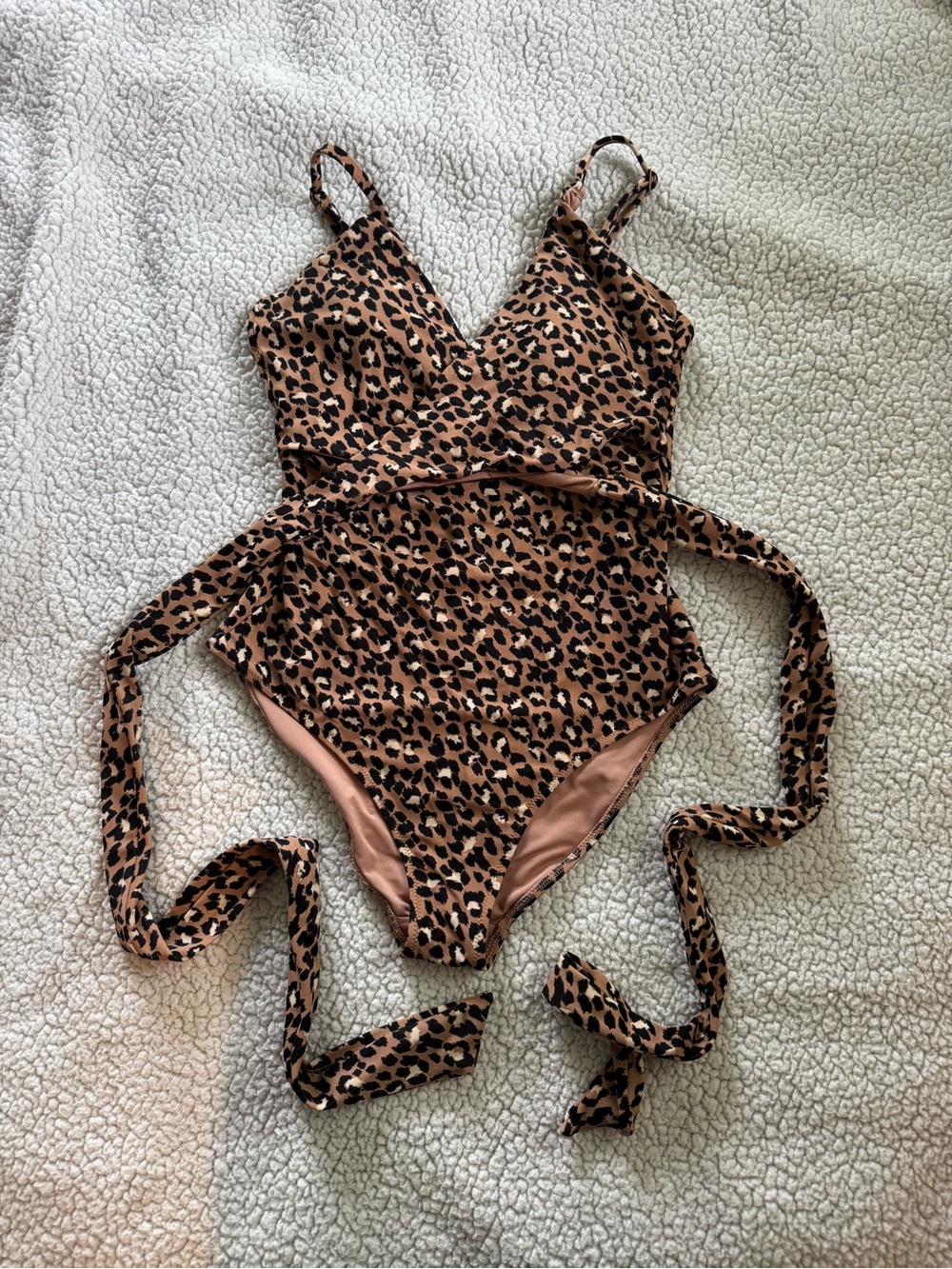 Aerie Leopard Print One-Piece Wrap Top Swimsuit Medium Long